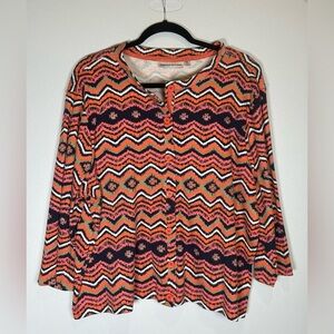 Coastal Cowgirl Rebecca Malone Orange/Navy Southwest Print Cardigan. Size XL.